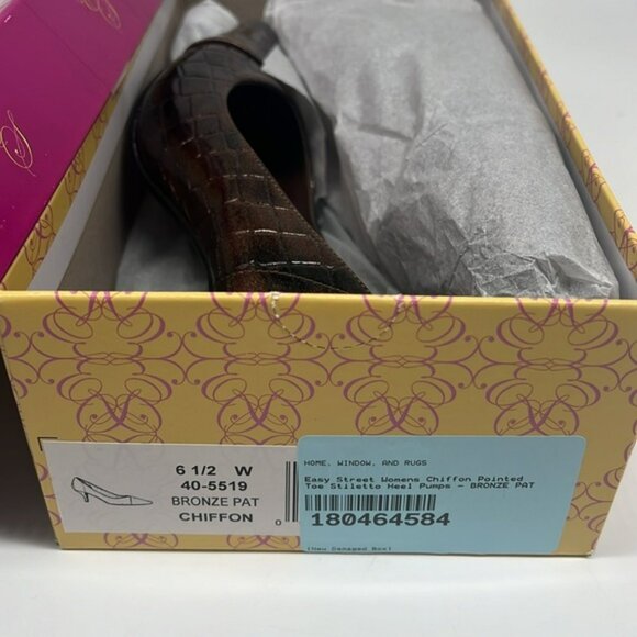 Easy Street Bronze Snake Patent Chiffon Small Heel Pumps Pointed Toe 6.5 WIDE - Picture 16 of 16
